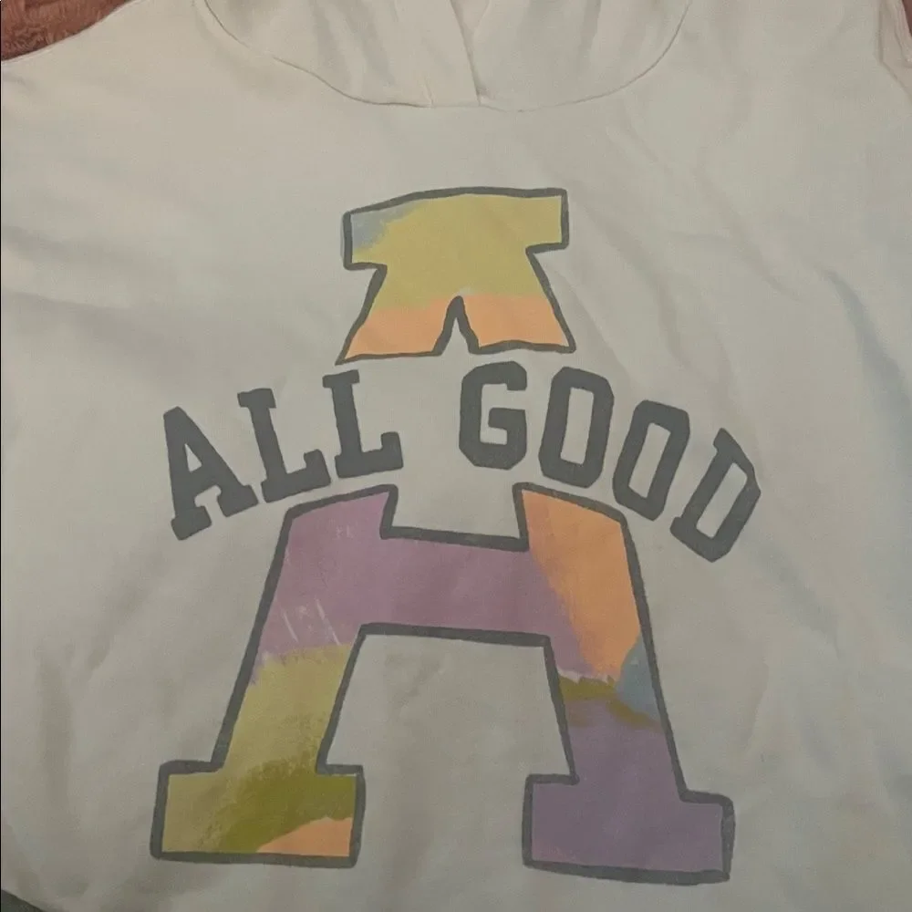 Old Navy White Hoodie with Multicolor 'All Good' Design